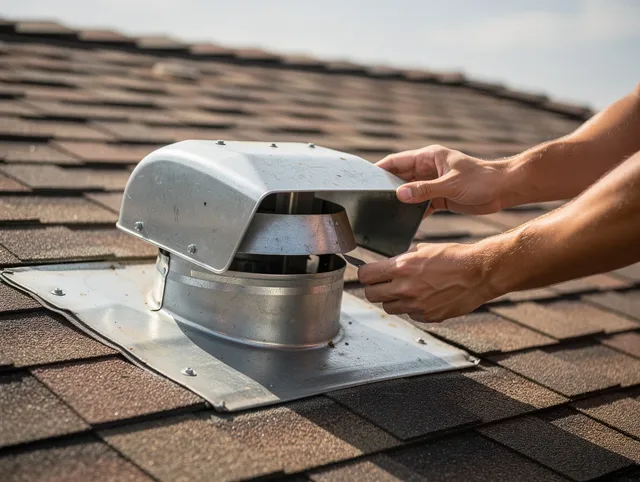 Somerset Dryer Vent Cleaning certified technician safely cleaning a roof-mounted dryer vent in Somerset