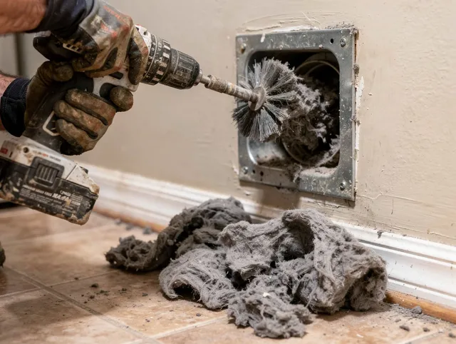 Certified Somerset Dryer Vent Cleaning technician performing dryer vent cleaning in Somerset