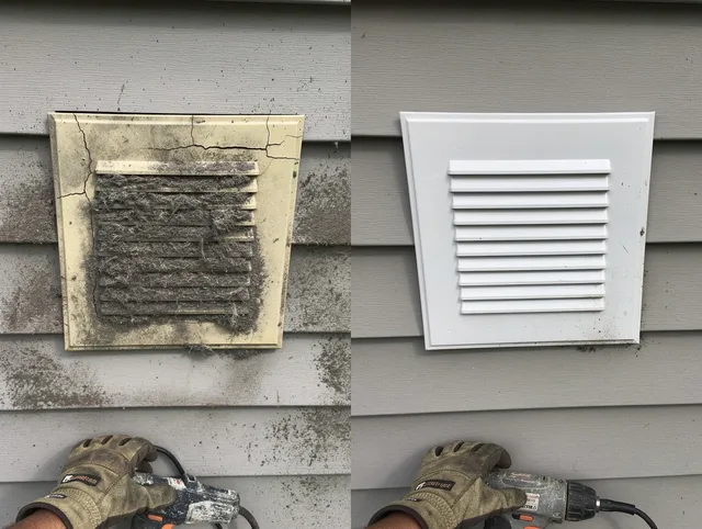 Somerset Dryer Vent Cleaning technician installing high-quality dryer vent cover at a residential property in Somerset