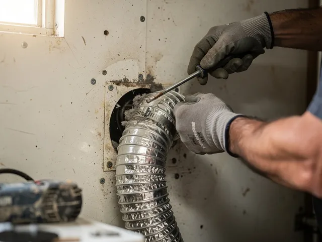 Somerset Dryer Vent Cleaning technician performing precise dryer vent hose installation in Somerset